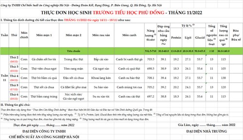 Thực đơn bán trú tuần 11 năm học 2021-2022